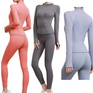 Kadınlar için toptan boş spor Polyester eşofman kadın ceket üst ve Legging iki <span class=keywords><strong>2</strong></span> parça Set spor eğitimi koşu giyim