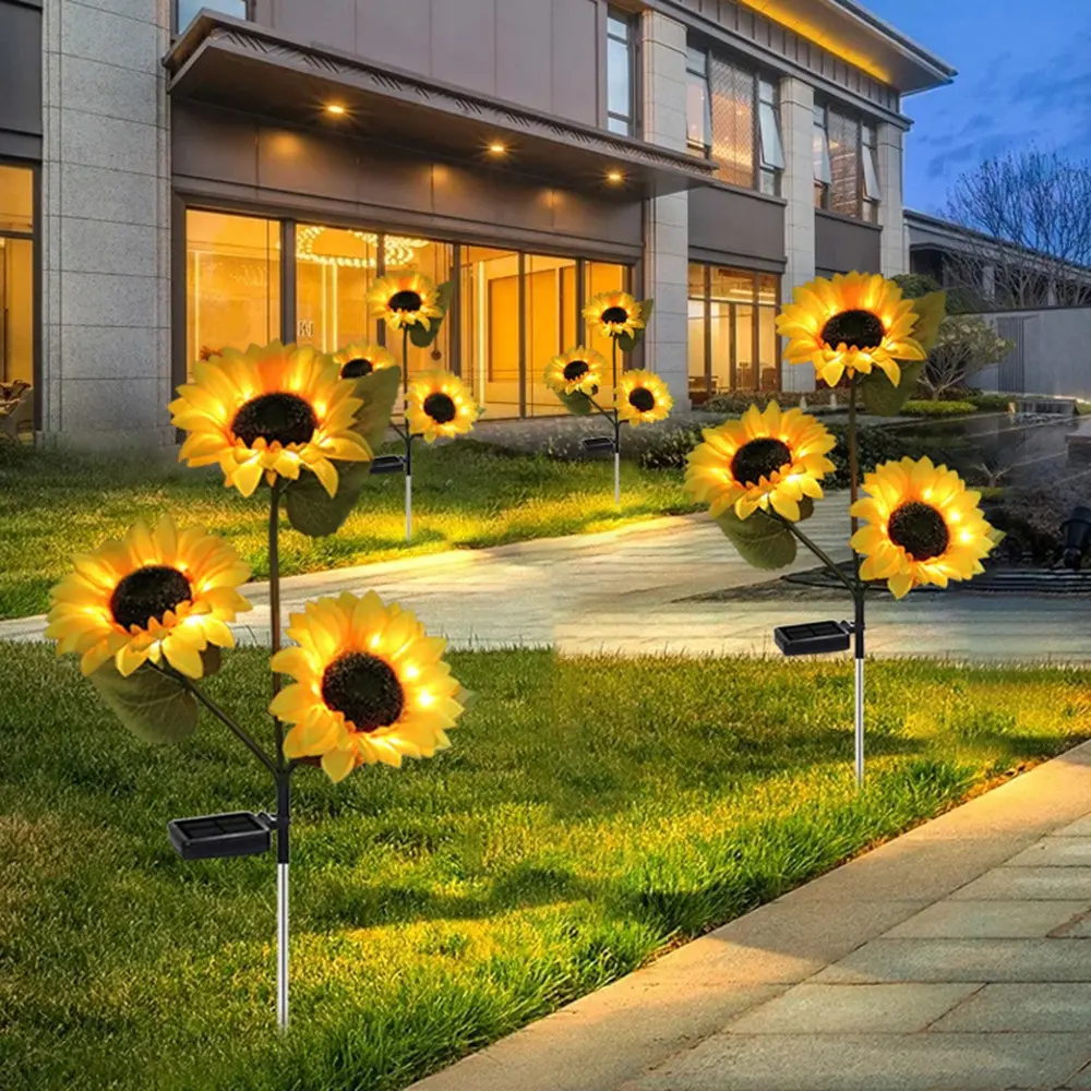 1/3 Cabeça LED Solar Girassol Outdoor Lawn Luz Solar LED Luz Jardim Quintal Lawn Noite Lâmpada Paisagem Jardim Decoração Home