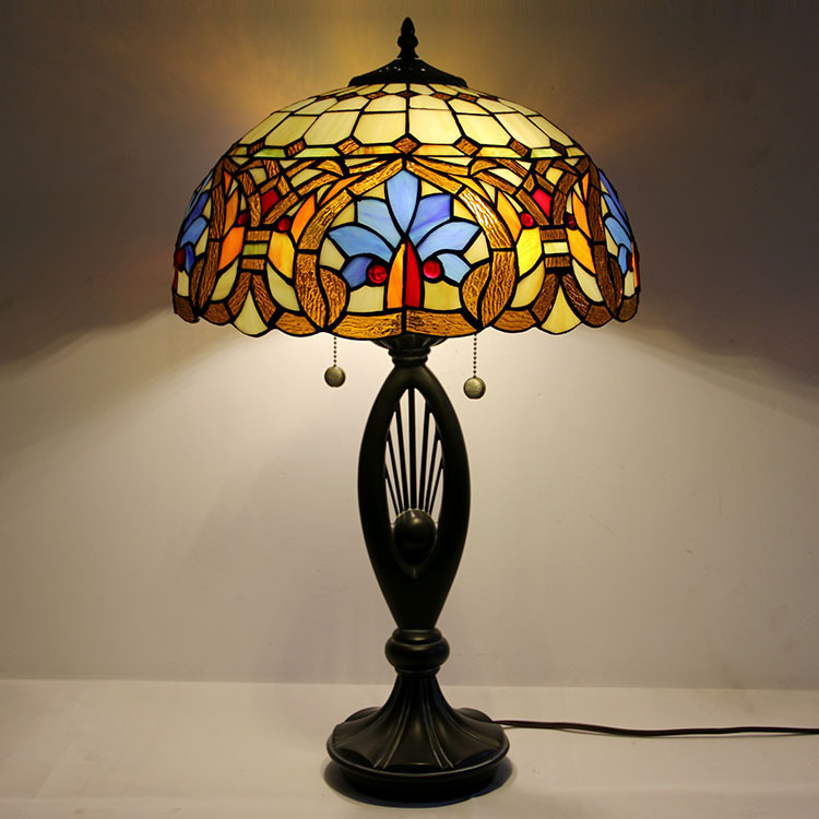 LongHuiJing Victorian Style Design 2-light Dark Antique Bronze Tiffany Table Lamp Handmade Old Table Lamps