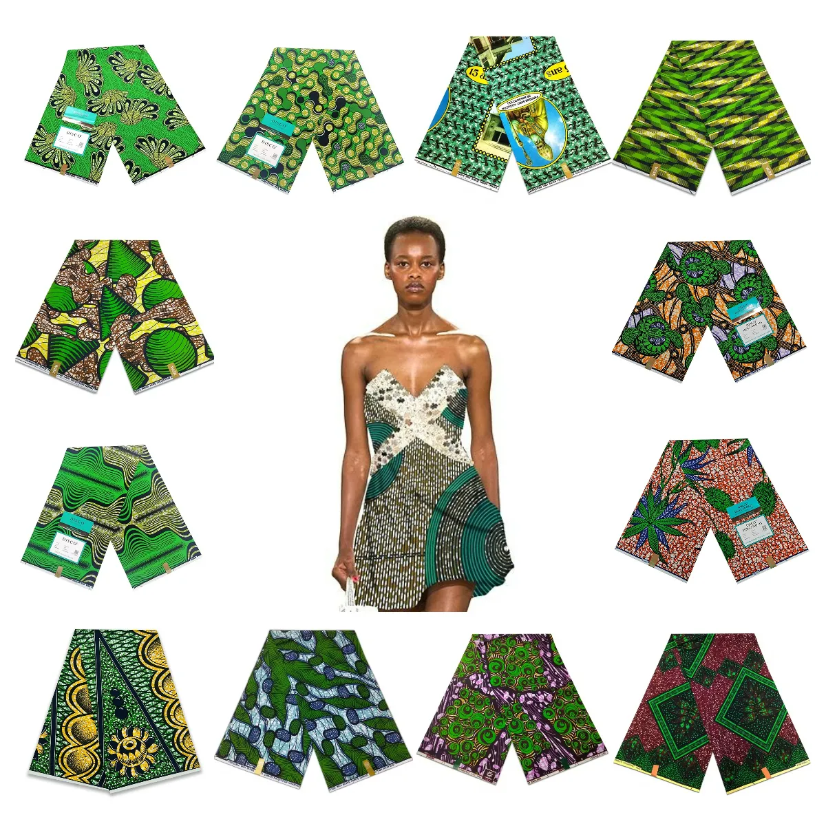 ग्रीन पैटर्न मुद्रित केलिको टेक्सटाइल अफ़्रीकी वैक्स अफ़्रीकी कपड़ों के लिए शुद्ध सूती कपड़ा सुपर ग्रीन वैक्स मुद्रित कपड़ा डच वैक्स