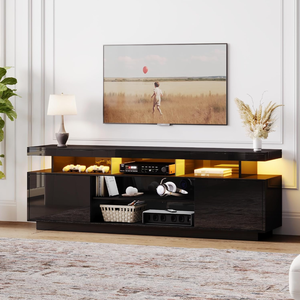 2-Piece Modern oturma odası masası takım 59 "parlak TV standı sehpa oturma odası için LED eğlence merkezi ile depolama - Product Image 2
