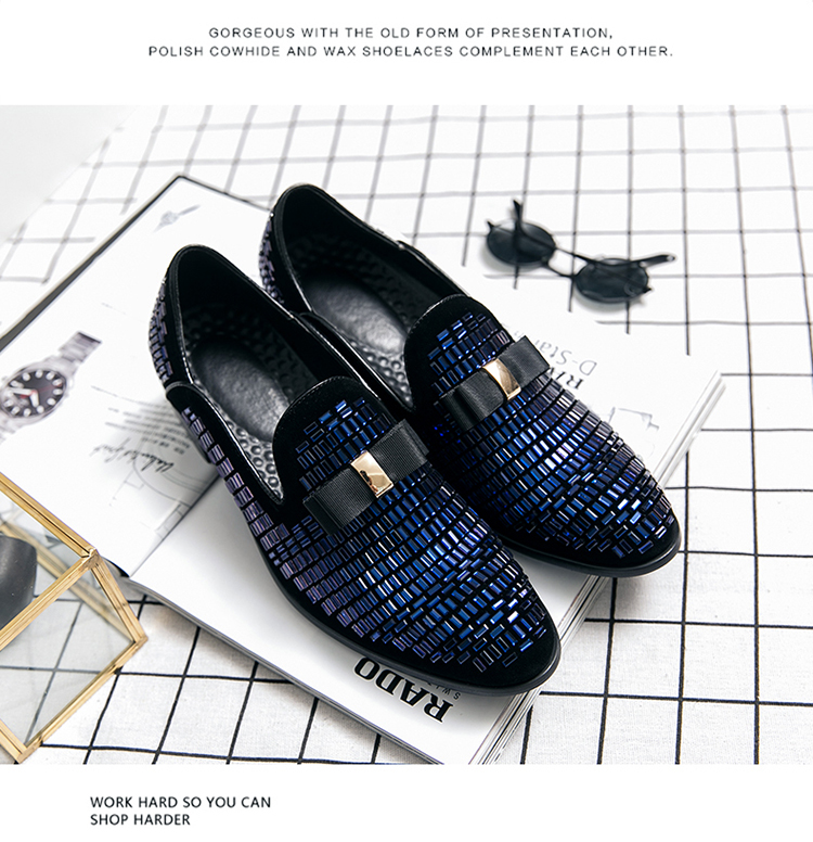 Genuine Leather Glitter Material Comfortable Loafer for Men Blue S219-3421 (STOCK ITEM) 10 PRISTINE