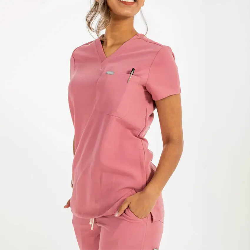 Bestex女性スクラブ看護ユニフォームスカイブルーとピンクのスクラブパラムヘレス医療スクラブセット用のカスタマイズされた医療ユニフォーム
