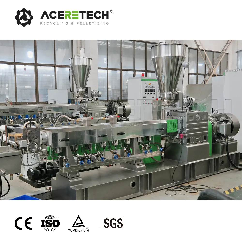 Low Maintenance Cost ATE75 Plastic Twin Screw Extruder PP+SBS Filled With CaCO3 Pelletizing Masterbatch Machine