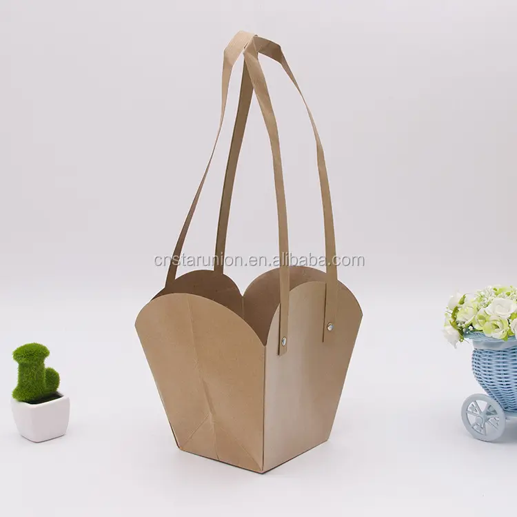 Landscape กระเป๋ารีไซเคิลกระดาษคราฟท์กระดาษแข็งดอกไม้พืช Carrier กล่องบรรจุภัณฑ์ Creative Portable ของขวัญกระเป๋า