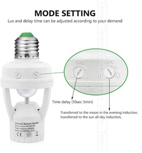 110V-220V Индукционная розетка 360 градусов PIR датчик движения Светодиодная E27 лампа с регулировкой времени задержки Регулируемый переключатель преобразователь - Product Image 4