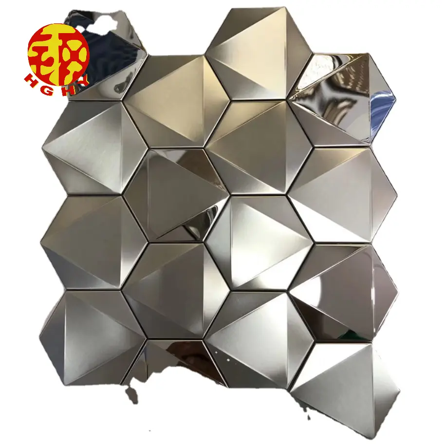 Pezzi esagonali in acciaio inossidabile goffrato piastrelle modello personalizzato giardino arte in metallo decorazioni per la casa all'aperto
