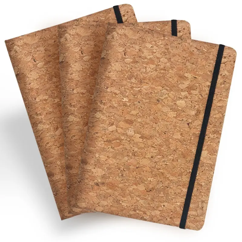 2023 Logo personalizzato A5 diario riciclato quaderno di carta foderato con copertina rigida in sughero quaderno di sughero in legno ecologico