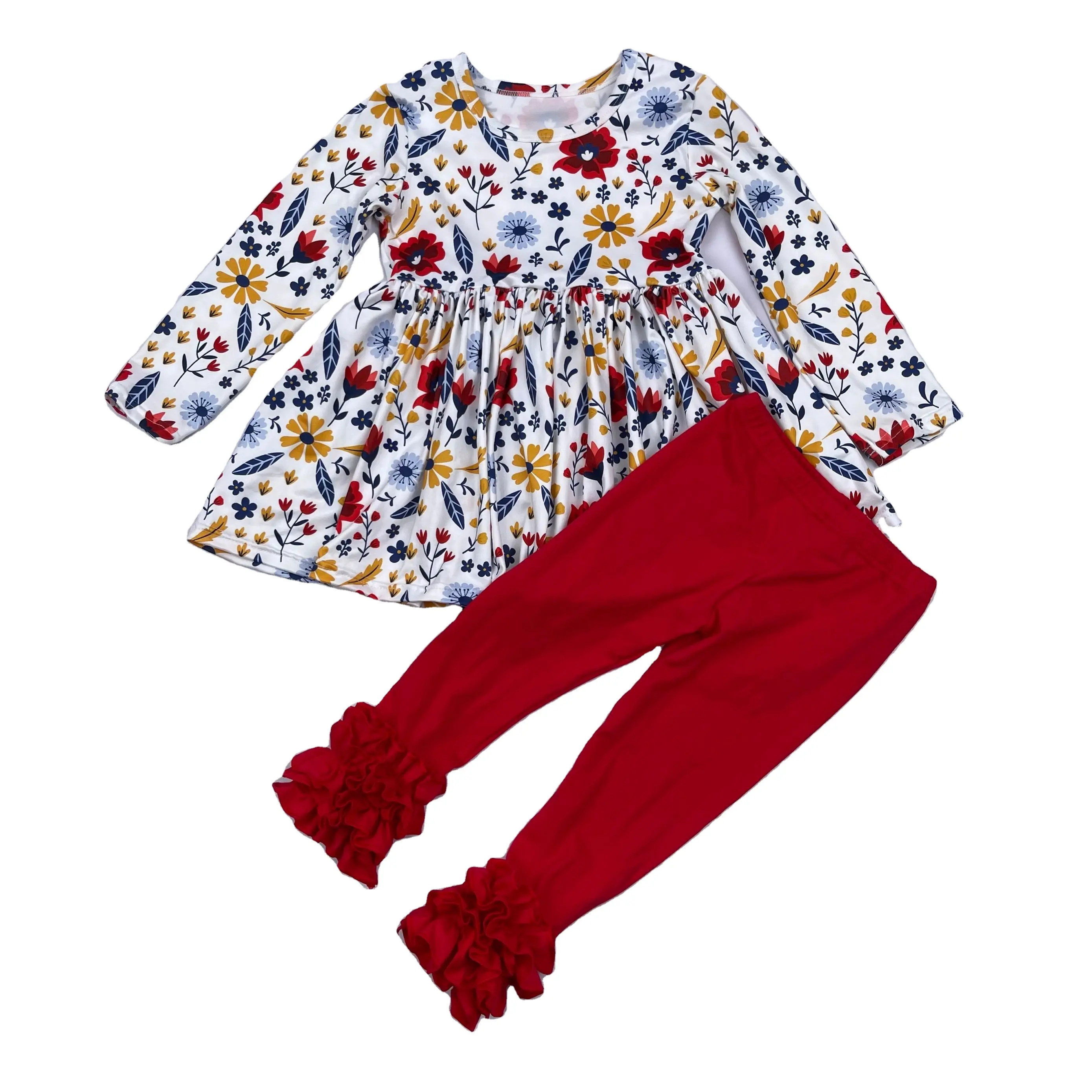 QL2021baby vestiti delle ragazze serie per bambini rosso blu floreale del vestito di stampa e ghiaccio legging delle ragazze abiti di festa boutique