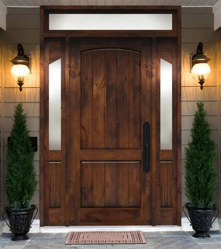 Foshan-marco de madera maciza con textura de teca tradicional, decoración española americana, diseño Simple, puerta de entrada Exterior Doble