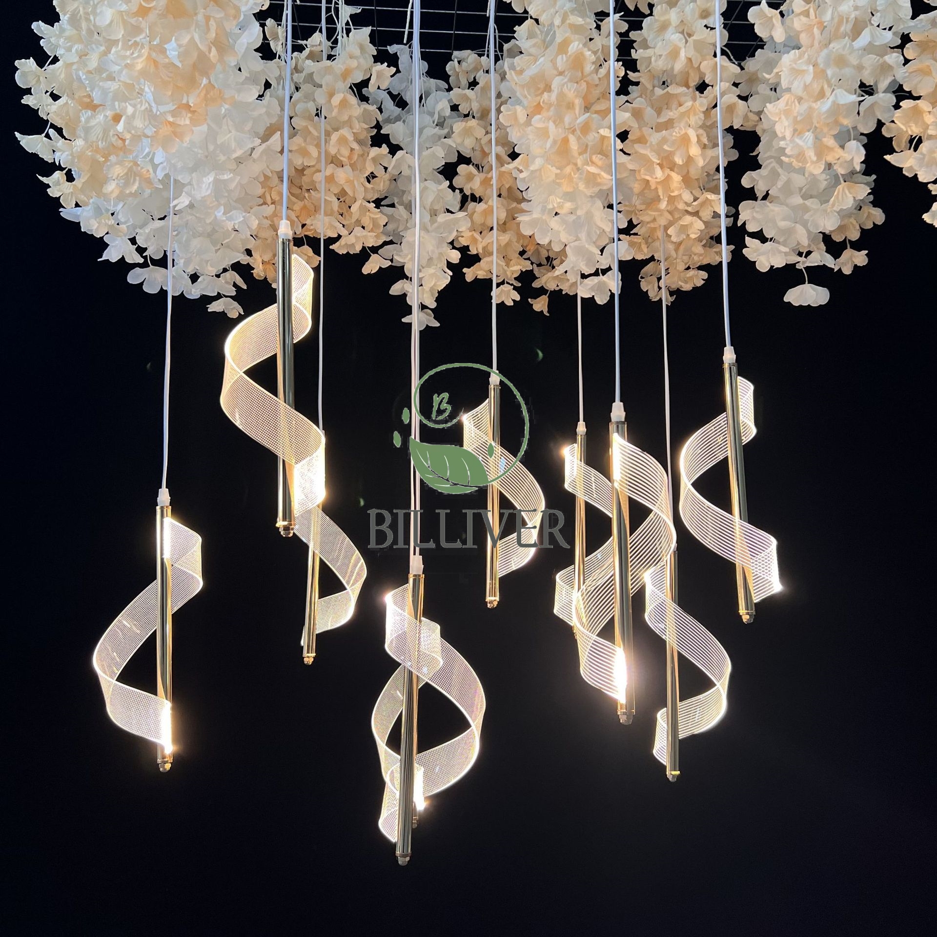 5 têtes acrylique B lustres doré lumière chaude