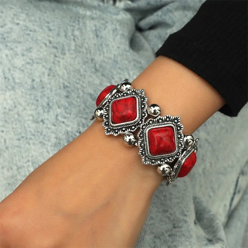 Bohemio vintage joyería hecha a mano pulsera elástica con cuentas turquesa pulsera brazalete