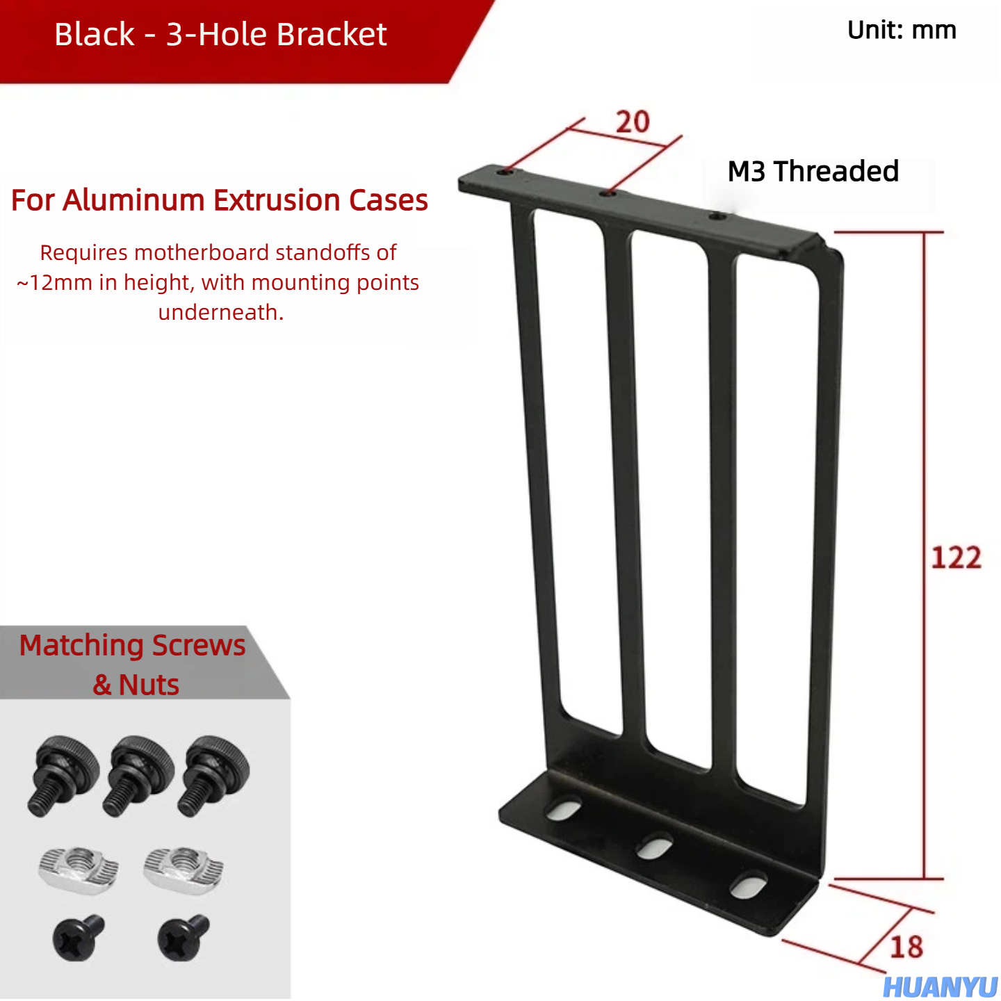 Black, 3 Holes (Screws Included)
