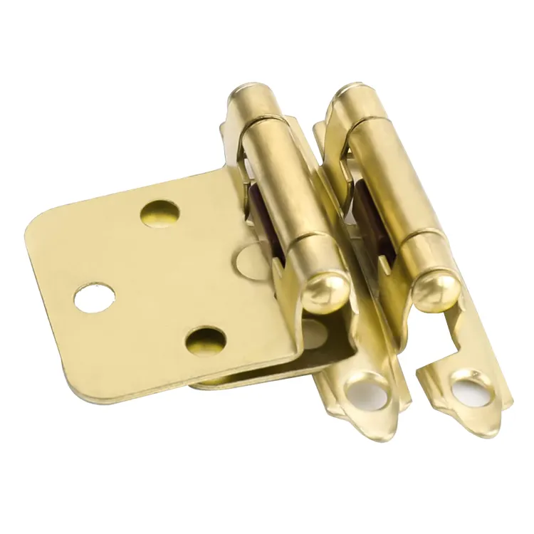 Gouden Zelfsluitende Keukenkast Scharnieren 1/2 Inch Overlay Geborsteld Messing Kast Scharnieren Voorkant Mount Kast Hardware