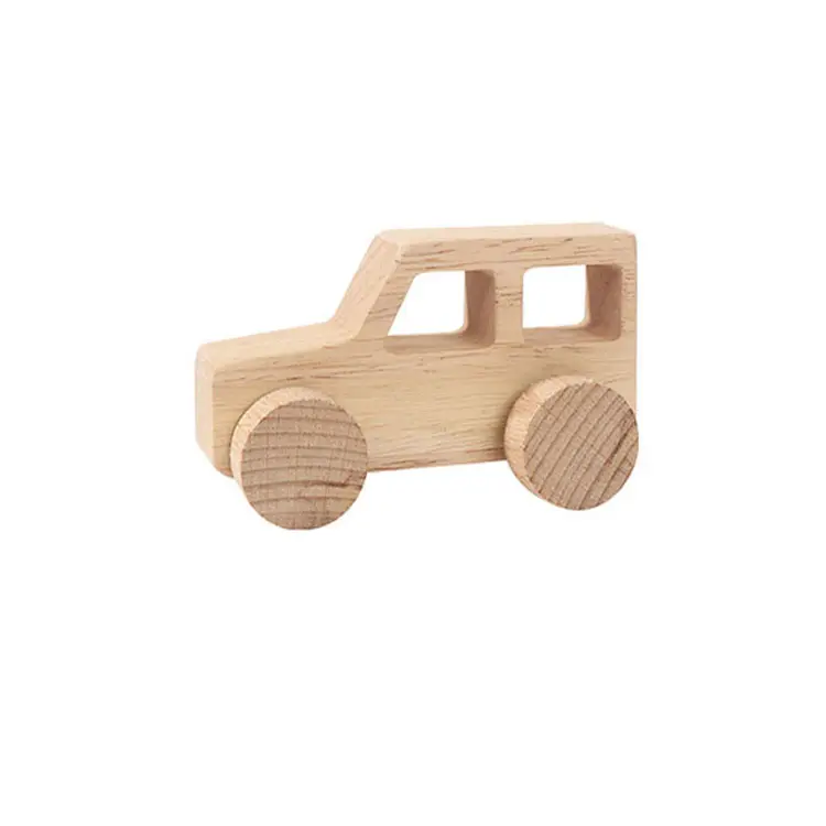 Juguete de dentición de madera natural para bebés logotipo personalizado compatible forma de vehículo de bebé sonajeros juguete de coche de empuje
