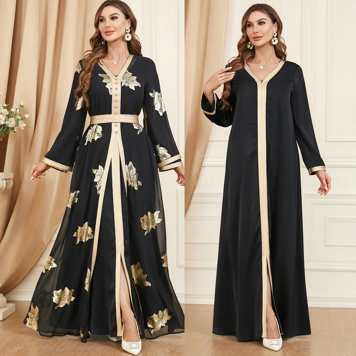 Nuovo vestito abaya musulmano alla moda con stampa per le donne abito modesto eid abito elegante abaya islamico moda donna araba autunno