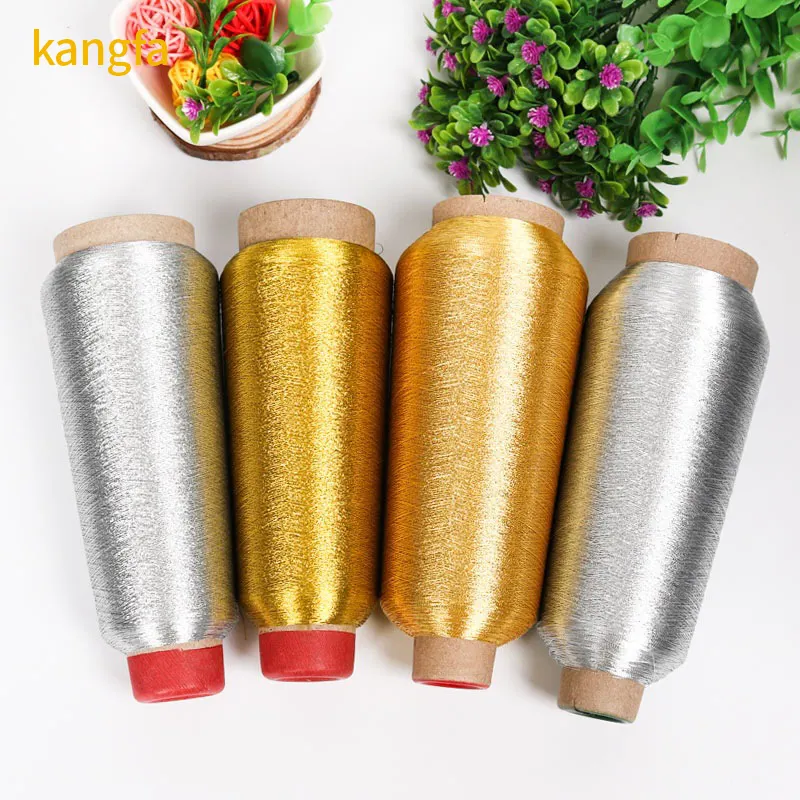 Kangfa Mx tipo 100% hilo metálico de poliéster hilo de coser de plata para accesorios de ropa hilos metálicos