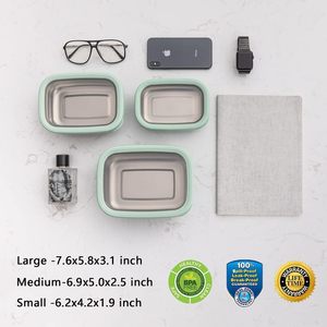 Contenedores de aperitivos de almuerzo de acero inoxidable a prueba de fugas, Juego de 3 fiambreras aptas para lavavajillas, trío anidado con tapas de silicona para guardería - Product Image 3