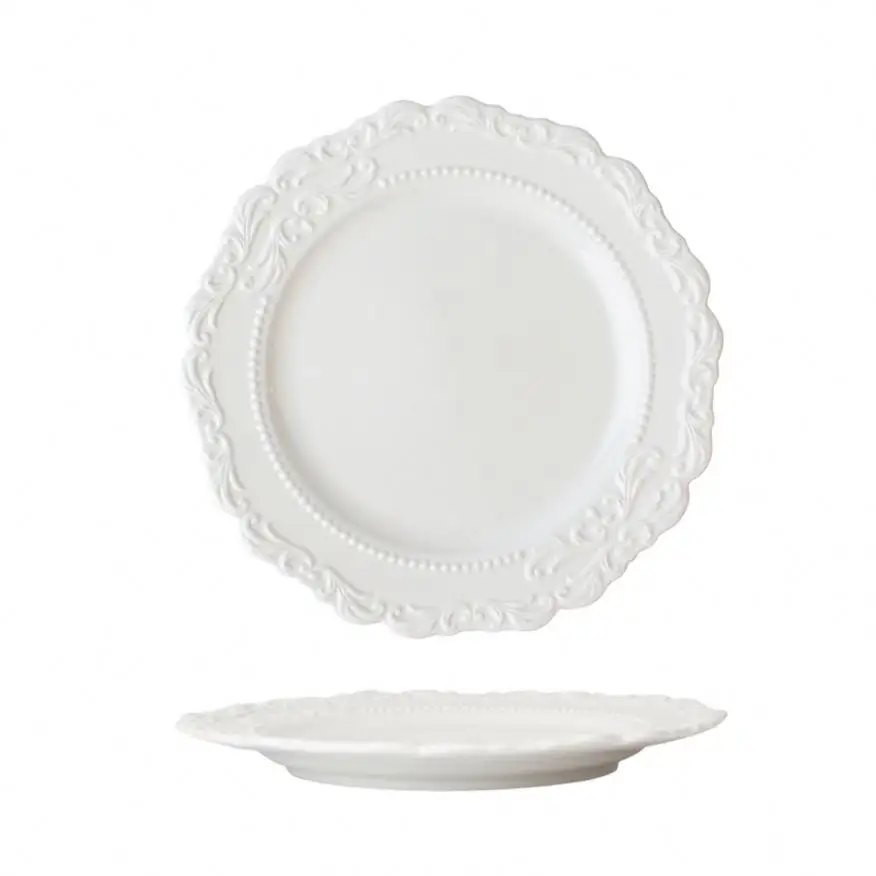 Set di piatti in ceramica bianca pura in rilievo piatto da pranzo per matrimoni Hotel in porcellana piatti