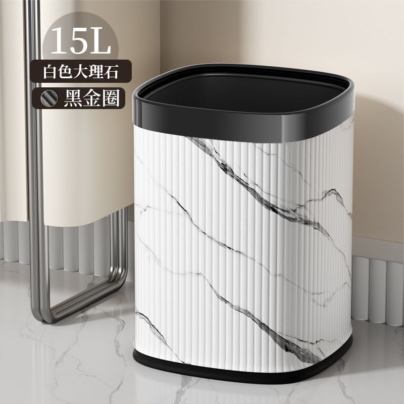 15L - White Marble Stripes, Black and Gold Ring