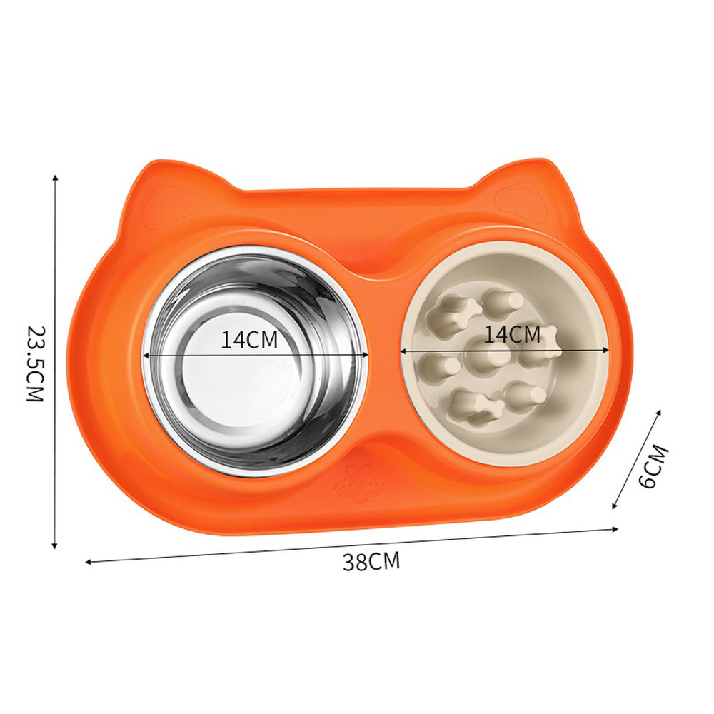 Orange Slow Food + Stainless Steel Double Bowl