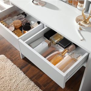 Popular Modern Vanity Desk, Mirror with <strong>LED</strong> Lights,with 2 Drawers and 3 Open Compartments - Product Image 4