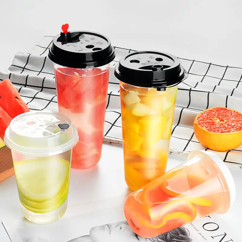 ढक्कन के साथ कस्टम लोगो Boba Milktea कप बुलबुला चाय कप पीपी प्लास्टिक Kylong Yiqiang ODM/OEM Gelas Plastik डिस्पोजेबल पालतू पेय