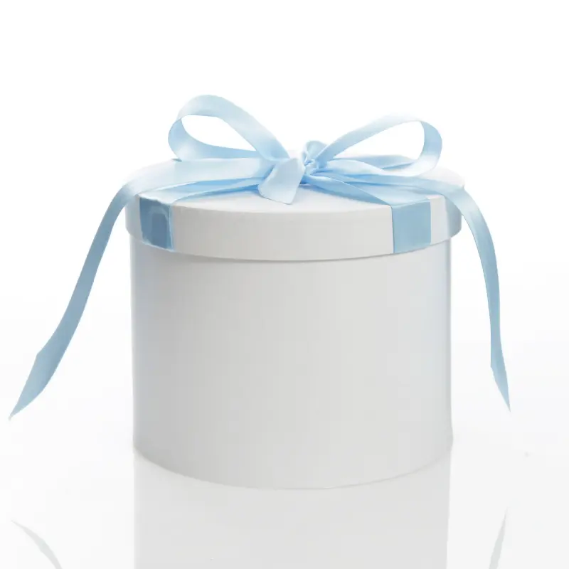Caixa de presente redonda branca personalizada, caixa de presente personalizada branca com laço de fita, recipiente de papel personalizado