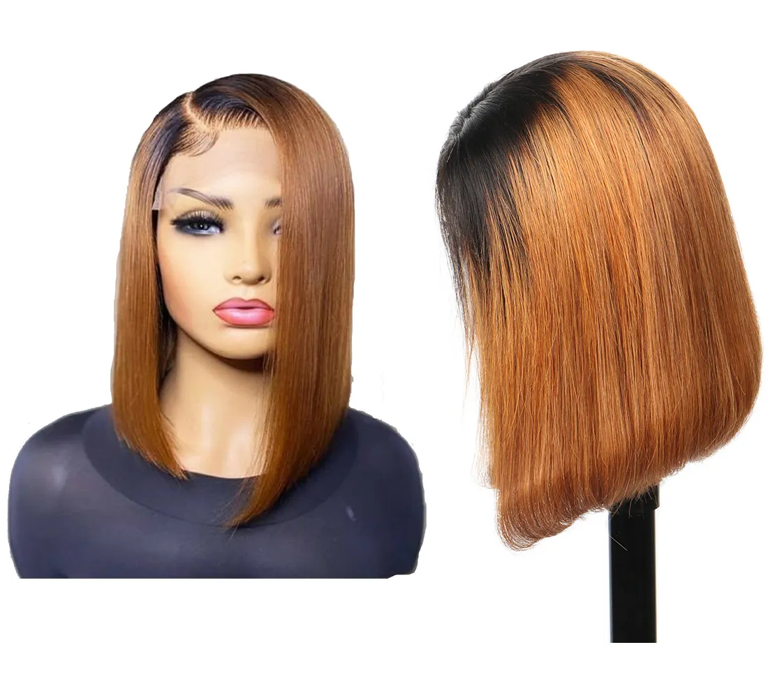 Uniky Korte Lace Front Menselijk Haar Pruiken Straight Remy Ombre Bob Pruik 1b/30 99j Grijs Blauw Roze 13X4 lace Front Pruiken