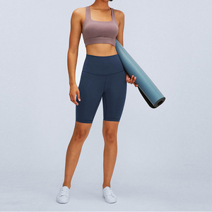 New High Waist Hip Lifting <strong>Lulu</strong> Yoga Pants Double Sided Hair Grinding Stretch Slim Running Five-minute Pants GYM <strong>Lulu</strong> Shorts - Product Image 1