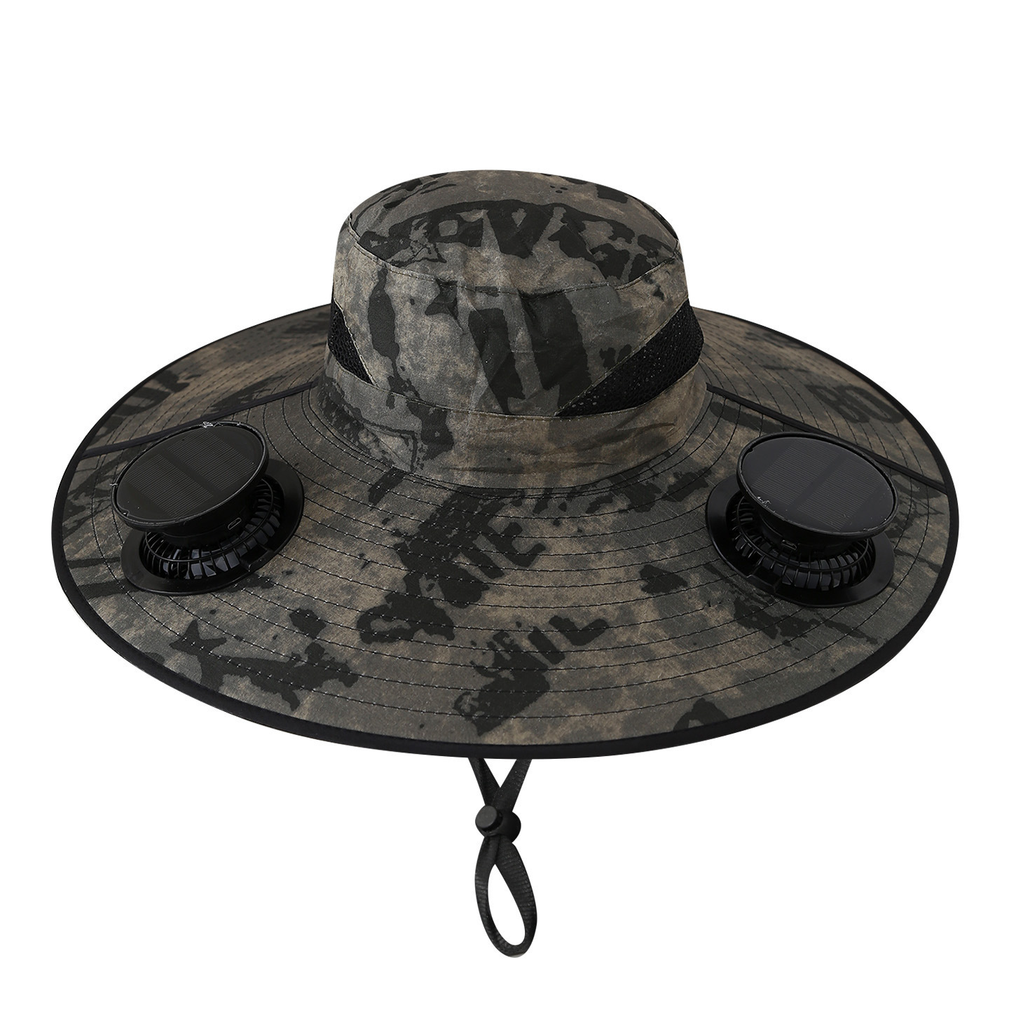 Solar-powered dual fan-camouflage dark green