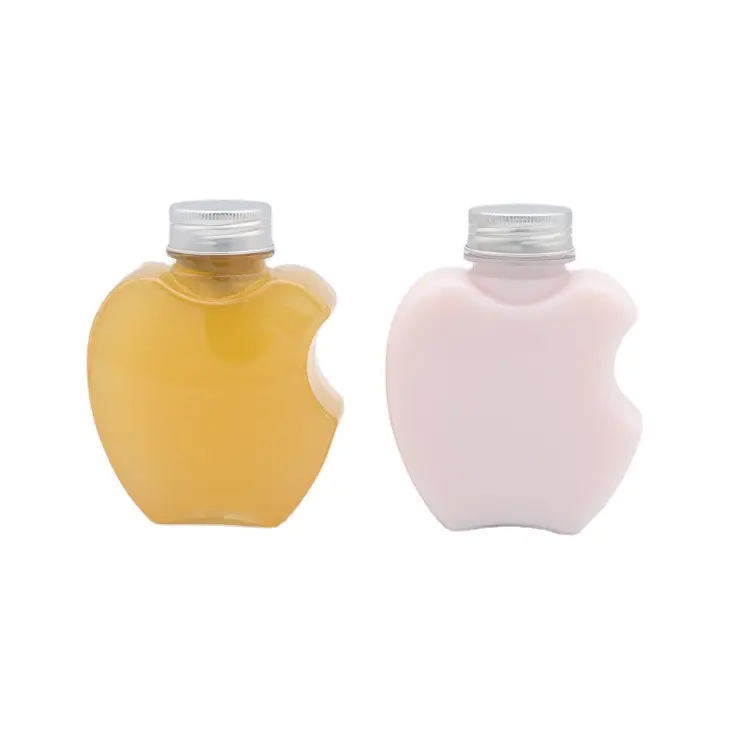 Botella PET de plástico con forma de manzana al por mayor botella de bebida botella de zumo personalizable con tapa de aluminio