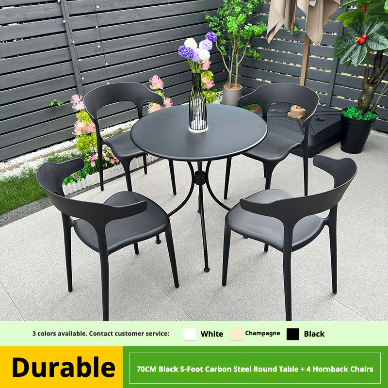 70cm black s feet carbon steel round table horn chair 4 chairs