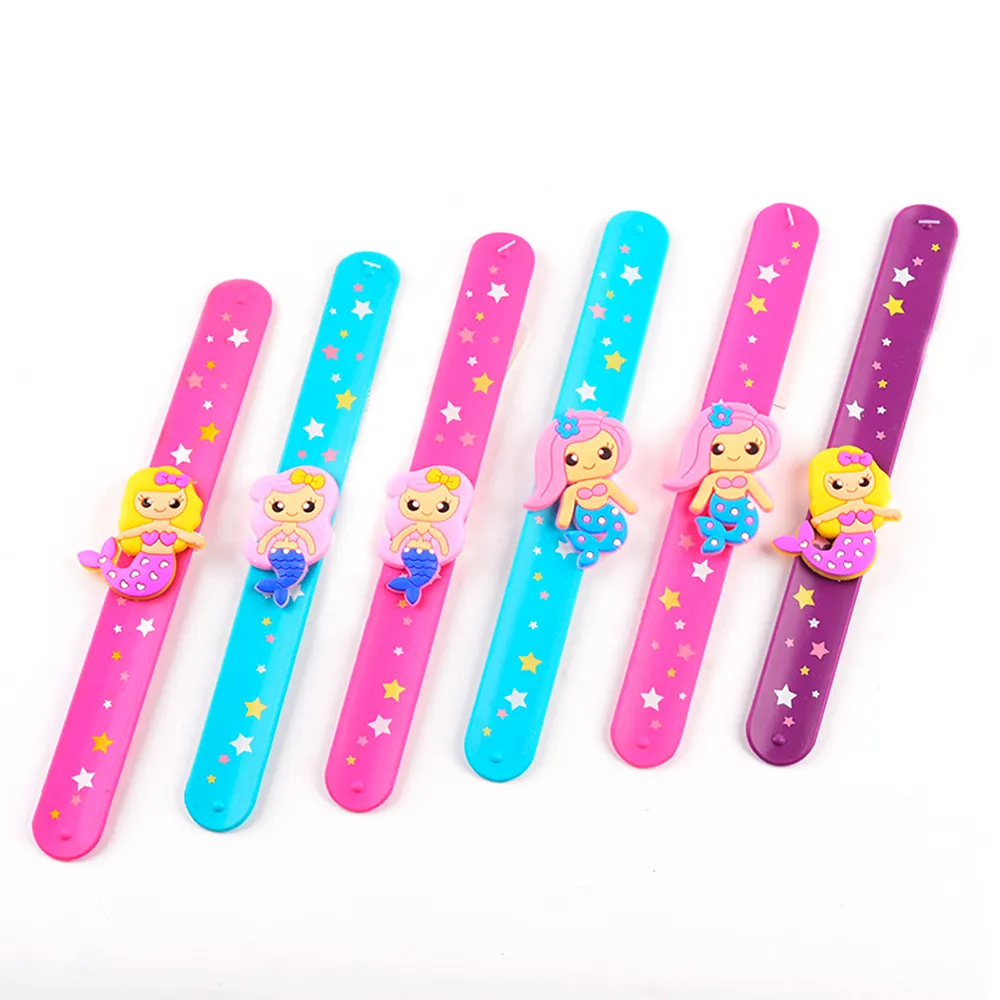 Cheap custom rubber silicon snap band wristband cute cartoon animal mermaid silicone kids slap bracelet for kids