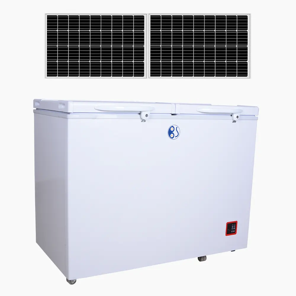 100L-700L 12v güneş enerjisi göğüs dondurucu enerjili taşınabilir buzdolabı güneş derin dondurucu DC kompresör ekran buzdolapları soğutucular