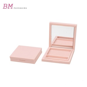 square Empty Blush <strong>Compact</strong> <strong>Make</strong> up Packaging Solid Color pink Blush Container with Brush - Product Image 1