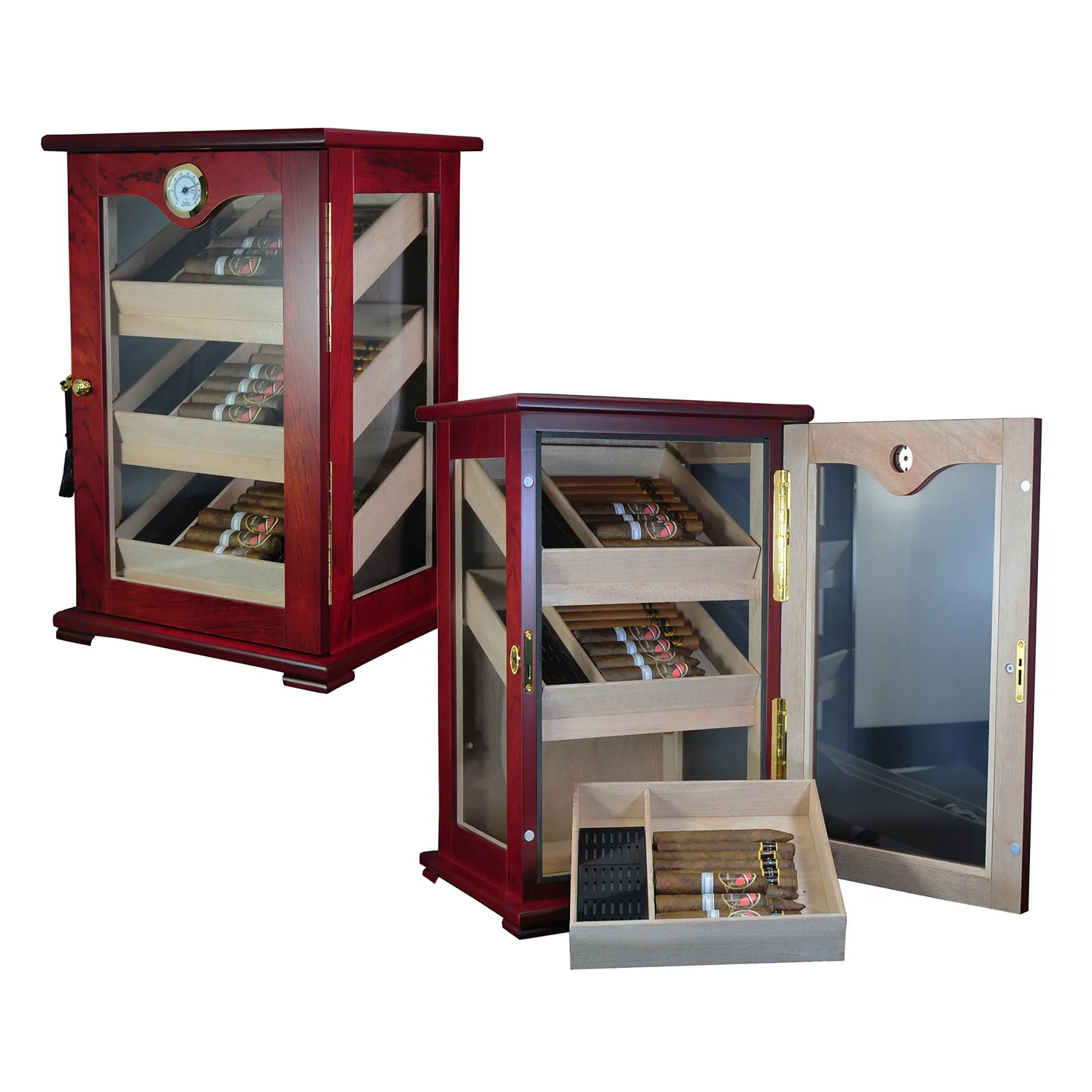 Boîte à cigares Bubinga de grande capacité, 20 pièces, affichage, humidificateurs, armoire à cigares en bois, vitrine