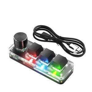 Teclado mecánico Macro USB con cable DIY, 3 teclas + 1 perilla RGB tipo C a USB, interruptor de programación personalizado para jugadores/editor de vídeo