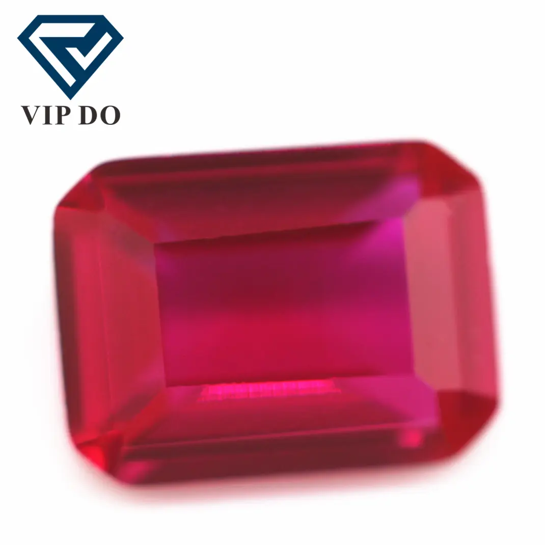 Wuzhou gems factory price octagon step cut 5# ruby corundum loose gemstones synthetic emerald cut ruby red 5# corundum gemstones