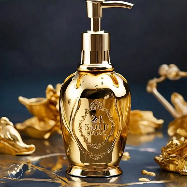 Aroma cendana murah Fabriquer Du Gel Douche pengelupasan 24kt 24k Foil emas mencerahkan Oem sabun mandi gelembung Gel mandi