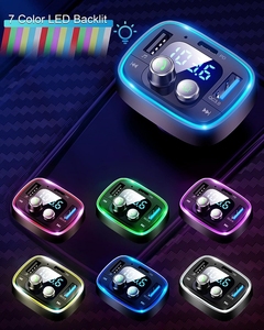 QC 3.0汽车BT 5.0调频发射机PD C型双<span class=keywords><strong>USB</strong></span> 36w快速充电彩色发光二极管灯快速充电器无线MP3播放器