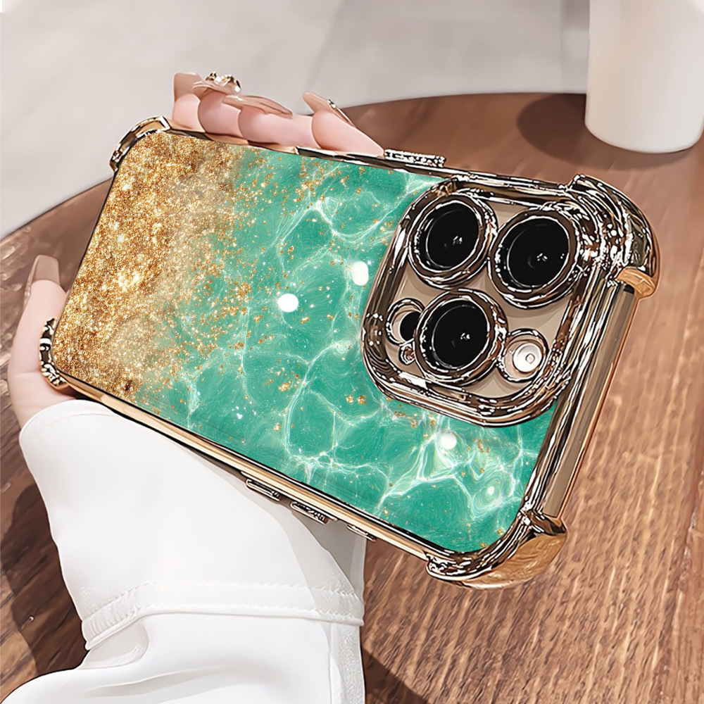 Gold-plated four-corner drop-proof-gilded green water waves