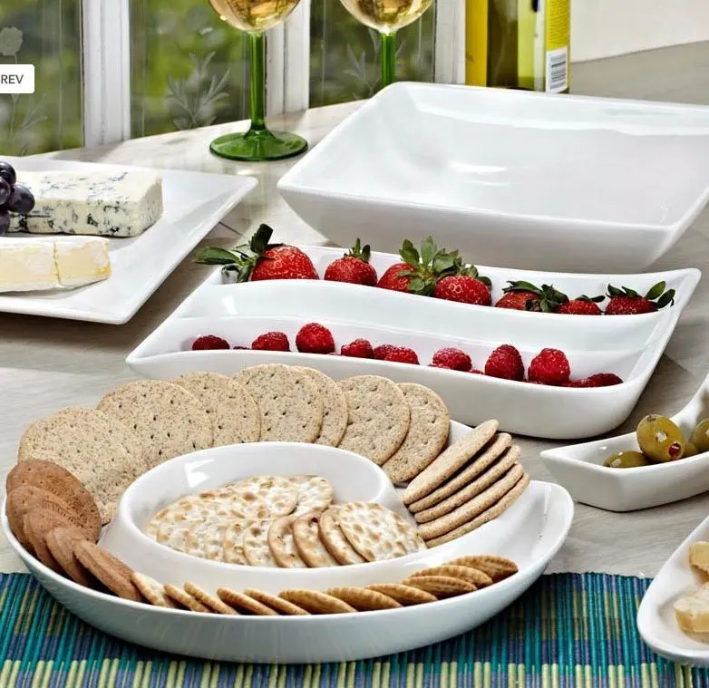 Piatti da portata in ceramica oliva di vendita caldi piatti quadrati smaltati bianchi set di piatti per feste ristorante dolomite