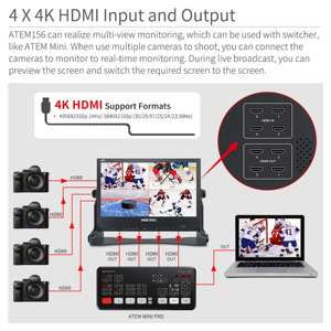 SEETEC ATEM156 15.6 Inch Broadcast Director <strong>Monitor</strong> <strong>with</strong> 4 HDMI <strong>Inputs</strong> Quad Split Display for HD Broadcast <strong>Monitor</strong> - Product Image 2