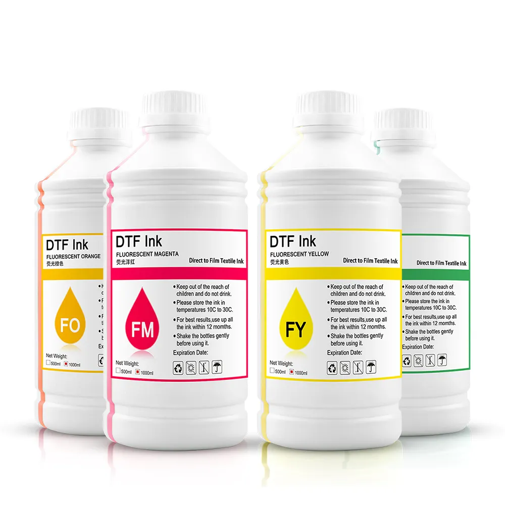 Ocinkjet-tinta de neón DTF fluorescente, 4 colores, para impresora Epson PET Transfer Film, DX5 5113 L1800 L805 DTG