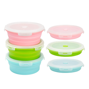 定制可折叠食品储存容器套装，带盖圆形硅胶儿童饭盒容器 - Product Image 2