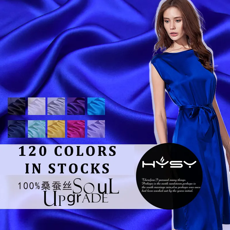Bleu royal mariée prix au mètre tissus bruts en soie teinture Satin 100 pur chinois soie Charmeuse tissu philippines pour robe femme