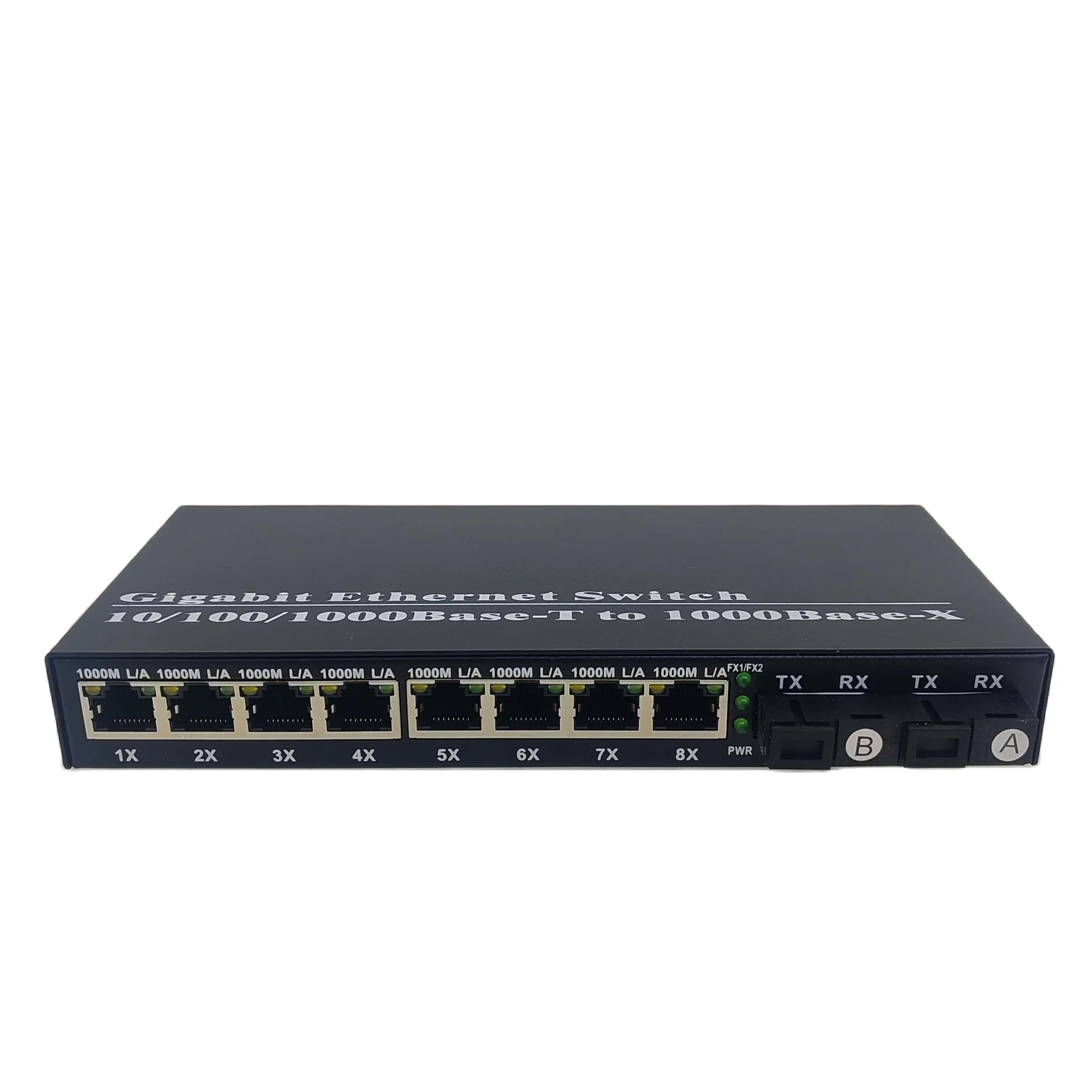 10/100/1000mbps Reverse POE 2 porta in fibra + 8 Switch UTP a Rj-45 porte Gigabit convertitore multimediale in fibra ottica 1000m 10 porte Switch