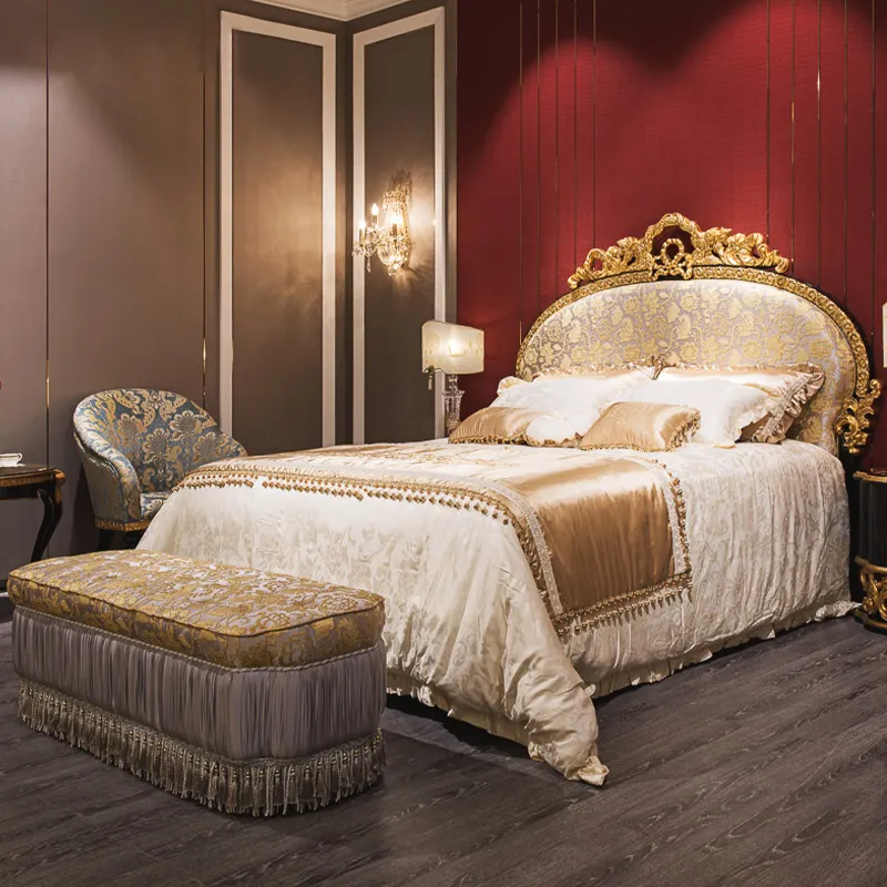 Высококачественные роскошные покрытые Верстаки для кровати, антикварные наборы мебели для спальни