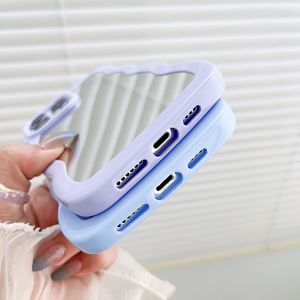 2 in 1 büyük dalga ayna telefon iPhone için kılıf 16 15 14 13 12 11 makyaj telefon kılıfı Ins bulut koruyucu mobil kapak kılıf - Product Image 5